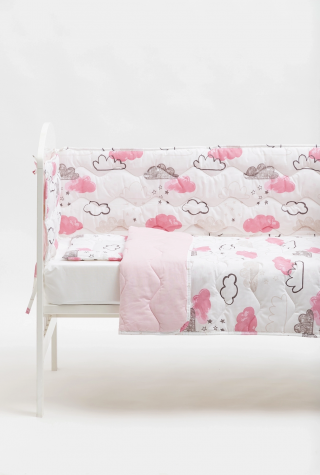 Posteljina sa ogradicom Oblak- Roze 