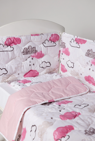Posteljina sa ogradicom Oblak- Roze 