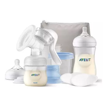AVENT MANUELNA PUMPICA, SET ZA IZMAZANJE NATURAL (flasice, tufer, via solja sa adapterom) 