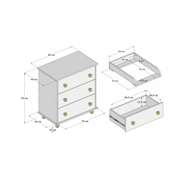 Komoda za bebe Lumi Mint 