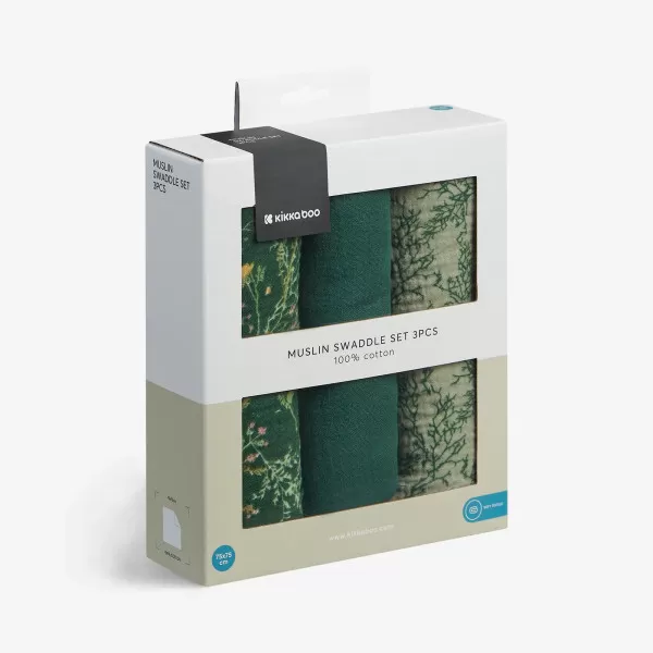 Kikka Boo muslin prekrivac Secret Garden Green 75x75cm - 3kom 