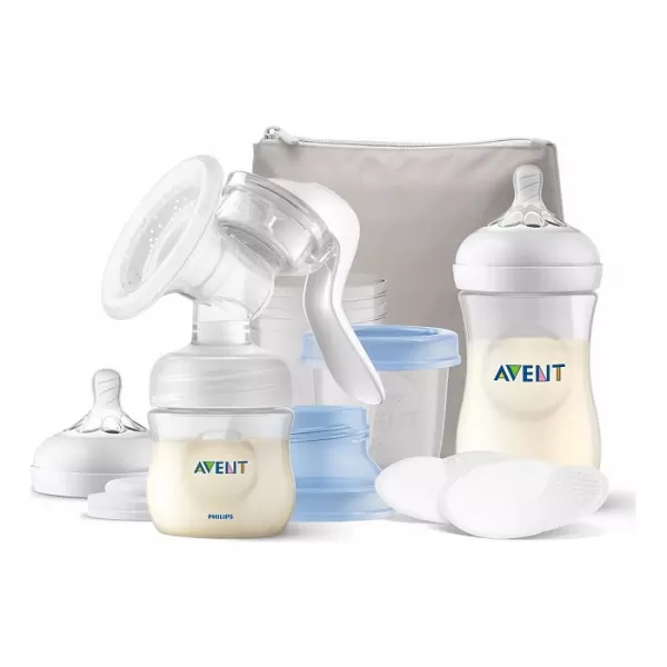 AVENT MANUELNA PUMPICA, SET ZA IZMAZANJE NATURAL (flasice, tufer, via solja sa adapterom) 