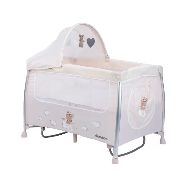 Prenosni krevetac Dreamy Bear sa funkcijom ljuljanja - 2 nivoa - bež 