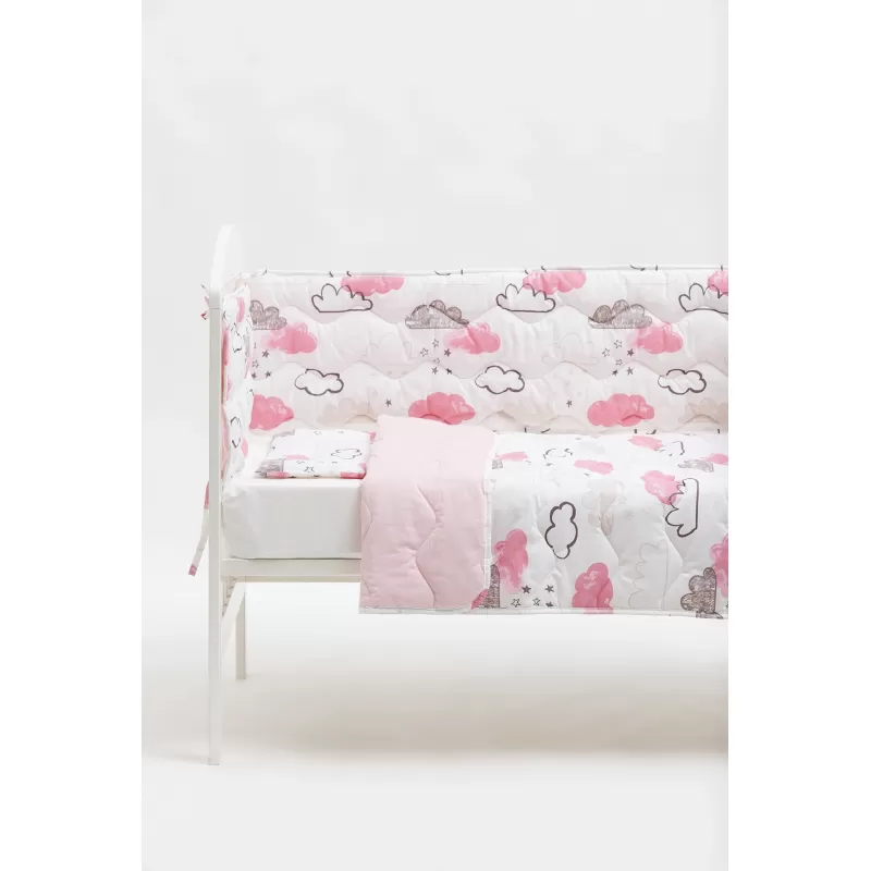 Posteljina sa ogradicom Oblak- Roze 