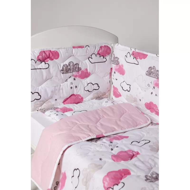 Posteljina sa ogradicom Oblak- Roze 