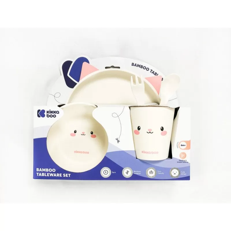 Kikka Boo Set posuđa od bambusa Cat Pink 