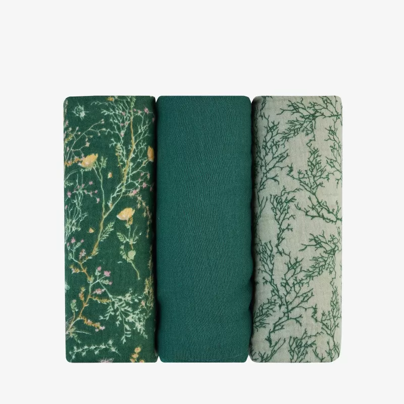 Kikka Boo muslin prekrivac Secret Garden Green 75x75cm - 3kom 