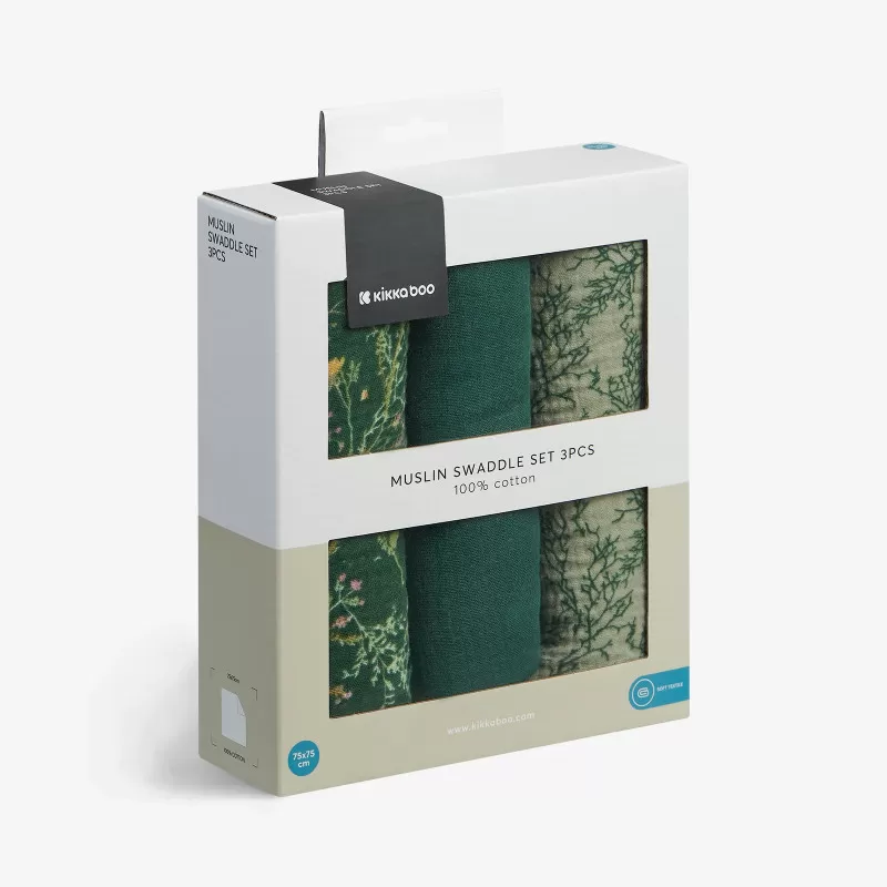 Kikka Boo muslin prekrivac Secret Garden Green 75x75cm - 3kom 