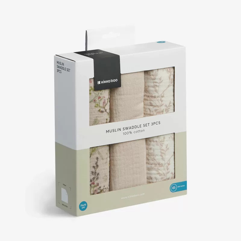 Kikka Boo muslin prekrivac Secret Garden Beige 75x75cm - 3kom 