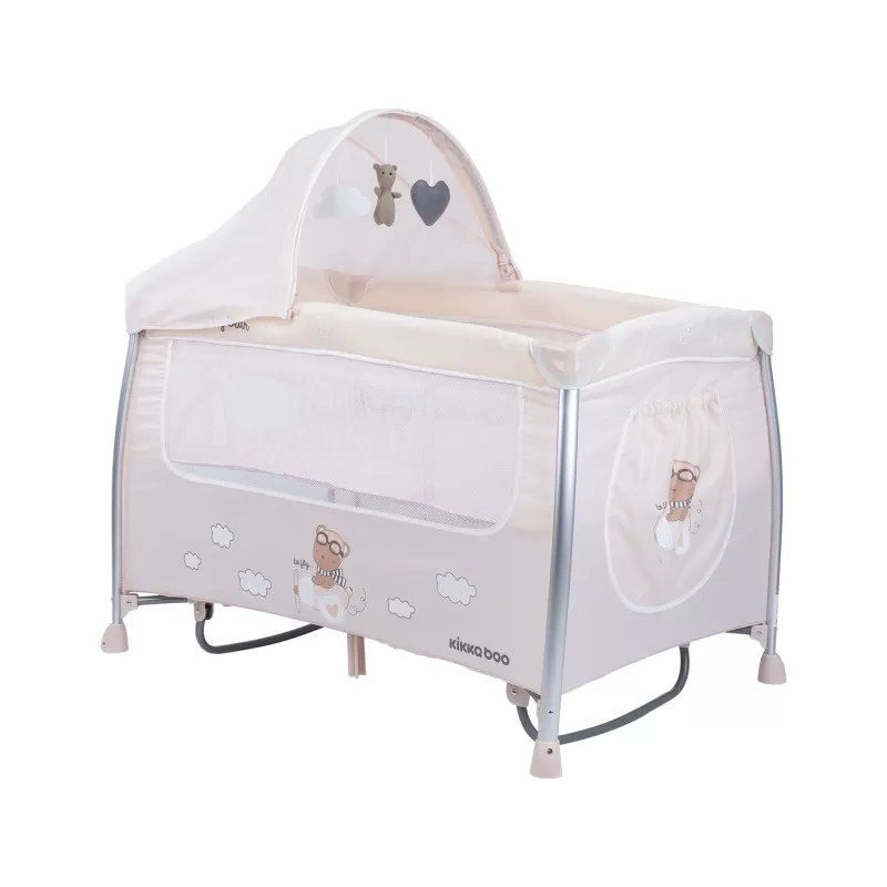 Prenosni krevetac Dreamy Bear sa funkcijom ljuljanja - 2 nivoa - bež 