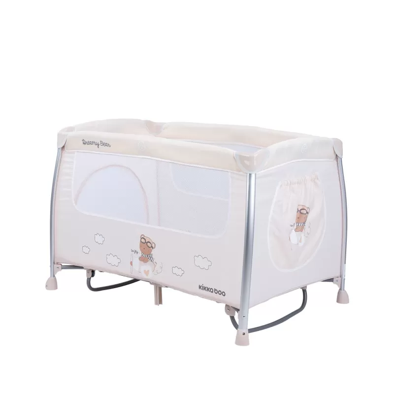 Prenosni krevetac Dreamy Bear sa funkcijom ljuljanja - 2 nivoa - bež 