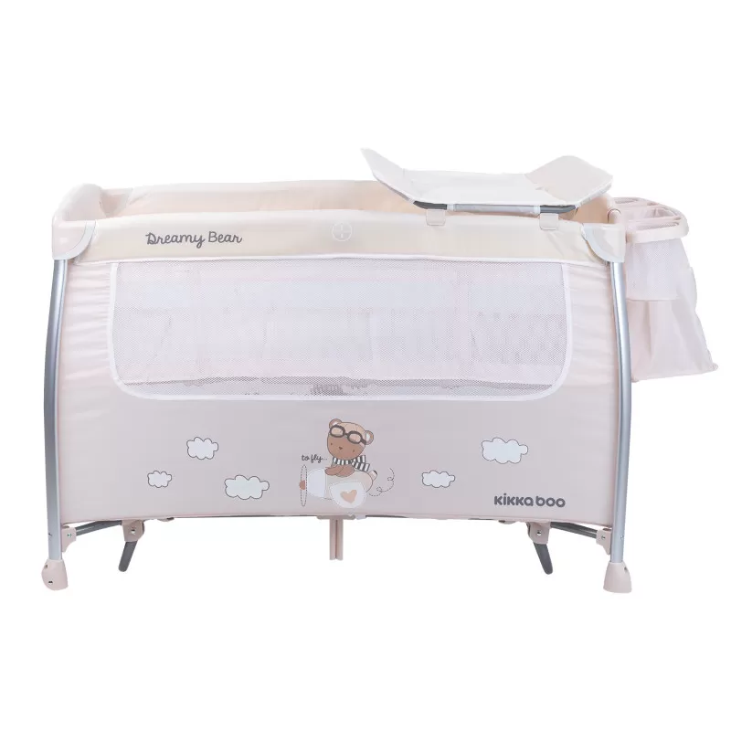 Prenosni krevetac Dreamy Bear sa funkcijom ljuljanja - 2 nivoa - bež 