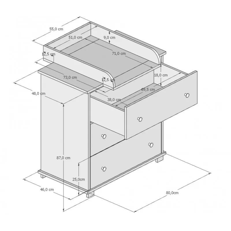 Komoda za bebe Classic Grey 