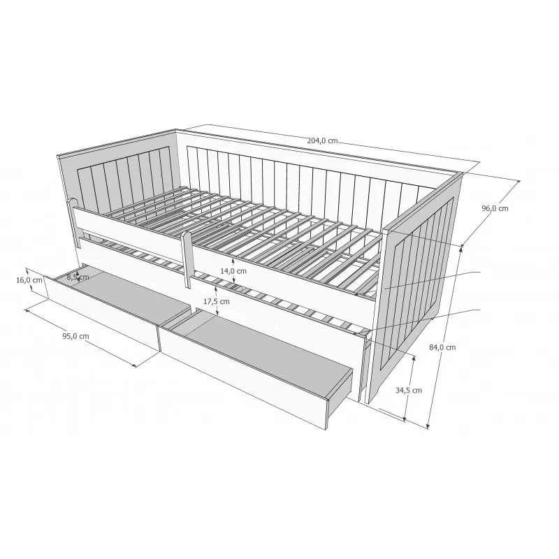 Krevet HOMNES 200x90cm sa fiokom i fiokom za spavanje 