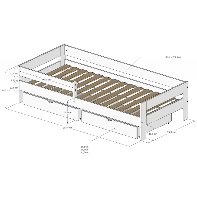 Dečiji krevet Pino White 200x90cm 